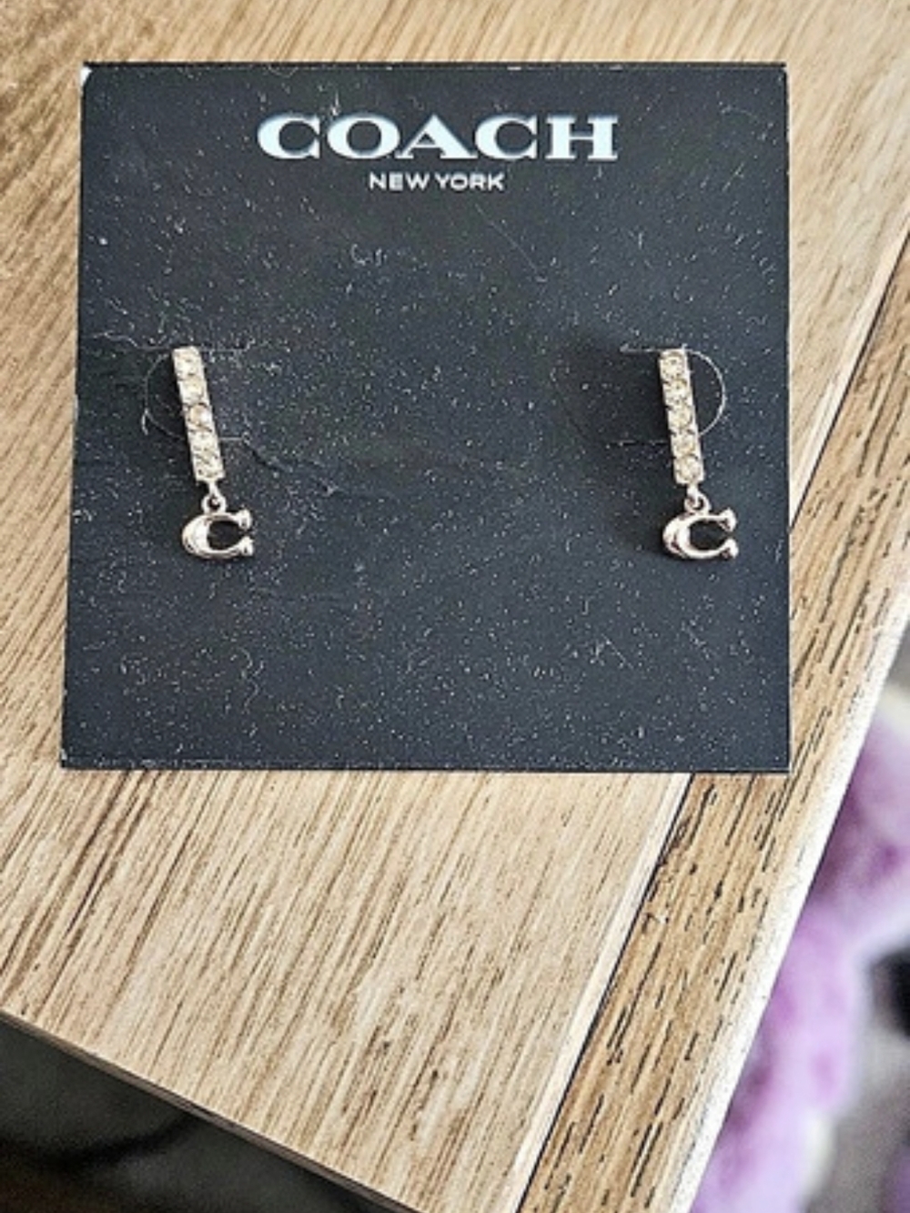 Coach Signature C Pave Bar Drop Earrings Rose Gold-Tone Hoop Earrings in Pink